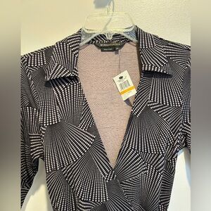 BCBGMaxAzria Geometric Black and Grey Wrap Dress, Rayon, hand wash, size small